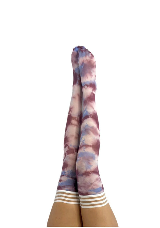 Kixies Madisen Blue and Purple Tie-Dye Thigh-High Stockings Size C - ClubX Australia