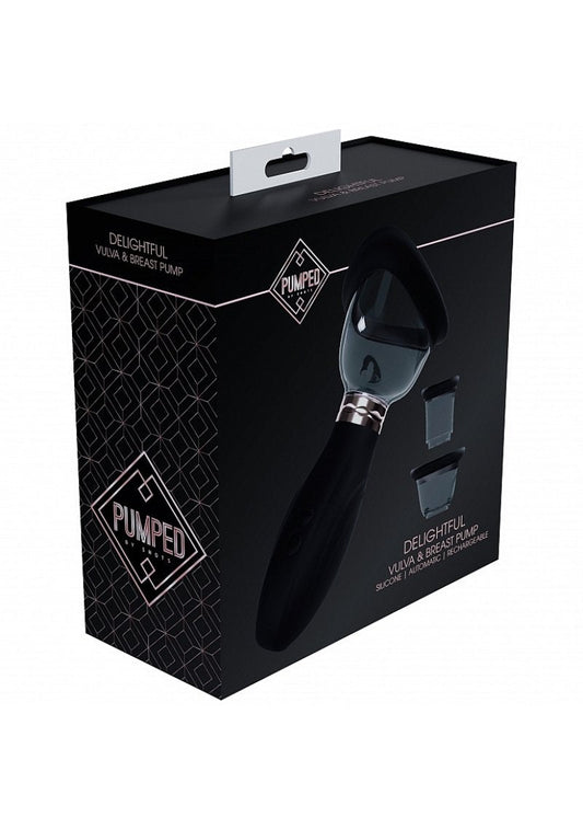 Shots Pumped - Delightful - Automatic - 5 Speed - Silicone - Rechargeable Vulva, Clitoral, Nipple & Breast - Black Shots