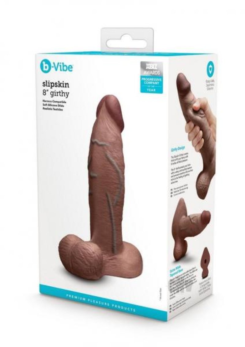b-Vibe Slipskin 8 inch girthy realistic dildo brown - ClubX Australia