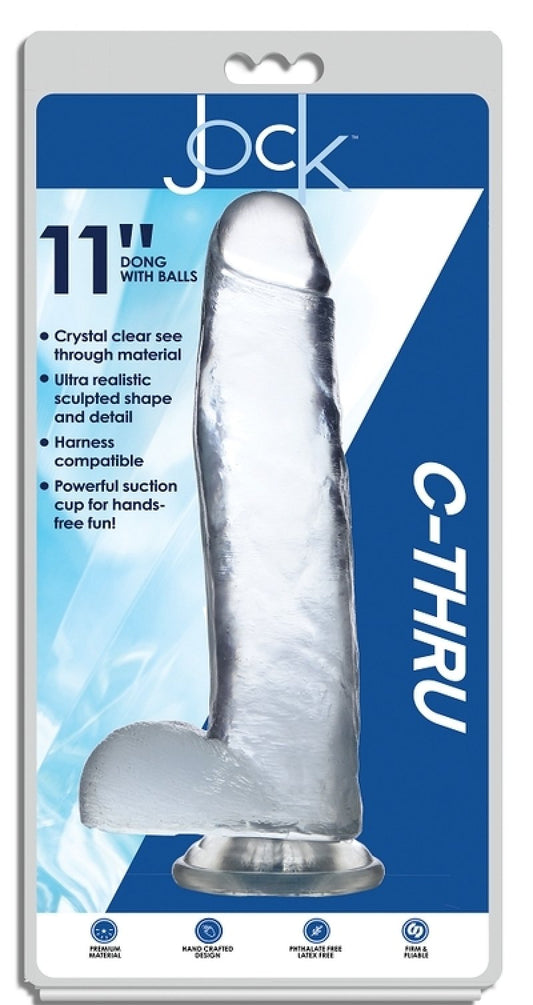 Jock C-Thru 11" Clear TPE Dong W/Balls & Suction Cup Curve Toys