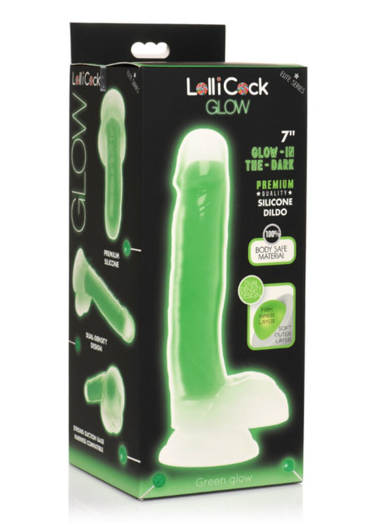Lollicock 7" Glow-in-the-Dark Silicone Dildo with Balls Green Curve Toys