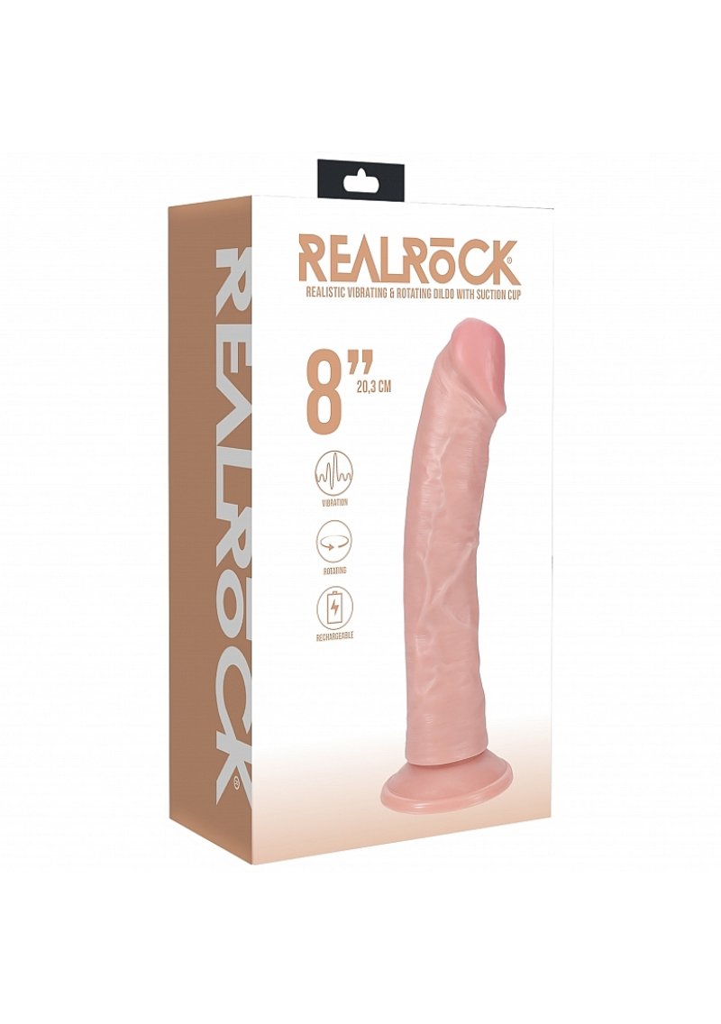 REALROCK 20cm Vibrating + Rotating Cock - Tan - Tan 20.3 cm (8'') USB Rechargeable Vibrating and Rotating Dong Realrock