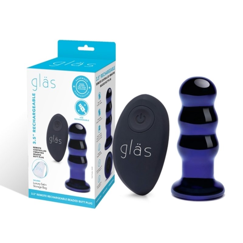 Glas 3.5" Rechargeable Remote Controlled Vibrating Beaded Butt Plug Electric Eel, Inc