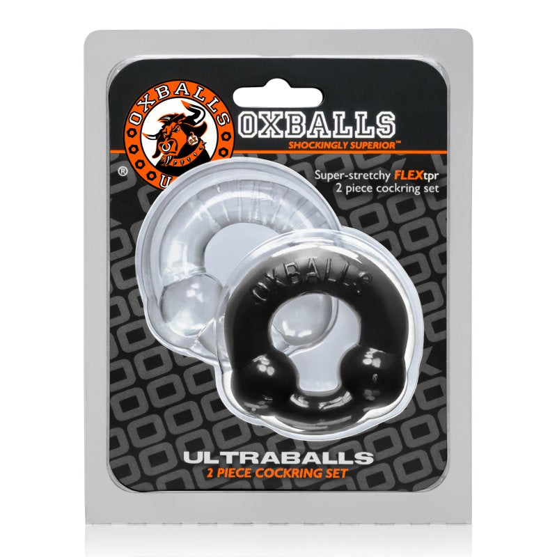 Ultraballs 2 Pack Cockring Black And Clear OxBalls
