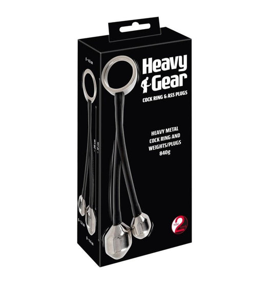 You2Toys Heavy Gear metal cock ring with weighted plugs - ClubX Australia