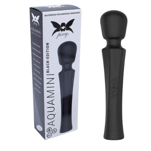 Pixey Aquamini Black Edition compact wand vibrator - ClubX Australia