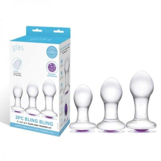 Glas 3" / 3.5"/ 4" 3pc Bling Bling Anal Training Set Electric Eel, Inc