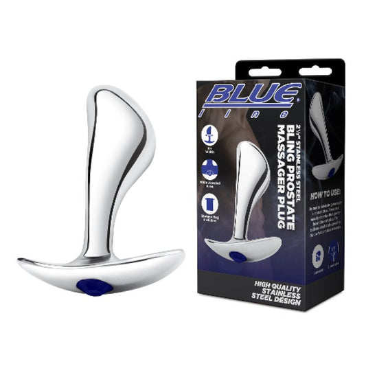 Blue Line 2.5" Stainless Steel Bling Prostate Massager Plug Electric Eel, Inc
