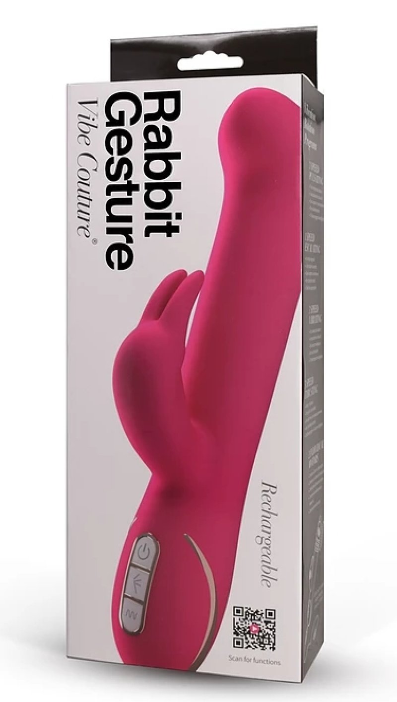 Vibe Couture Rabbit Gesture Pink rabbit vibrator with wiggling tip - ClubX Australia