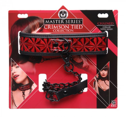 Crimson Tied Chained Collar With Leash  - Club X