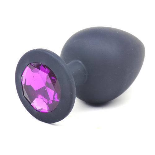 Black Silicone Anal Plug Large W/ Purple Diamond Default Title - Club X