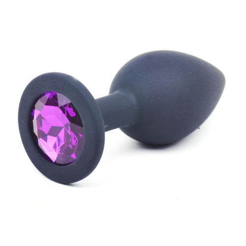 Black Silicone Anal Plug Small W/ Purple Diamond Black Default Title - Club X