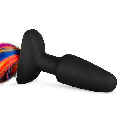 Silicone Butt Plug With Tail Rainbow  - Club X