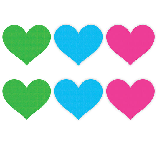 Neon Heart Pasties 3 Pk Green/Blue/Pink - Club X