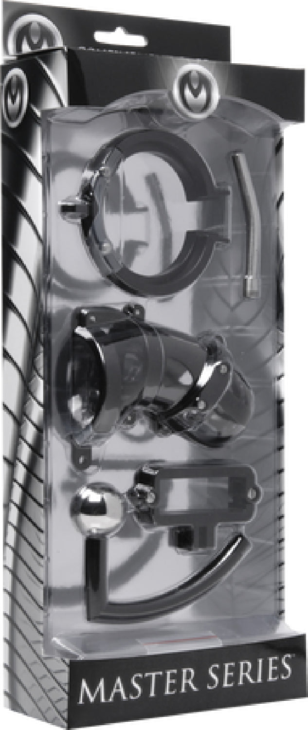 Oppressor Male Confinement Chastity Cage With Ball Clamp And Anal Hook (Black) - Club X