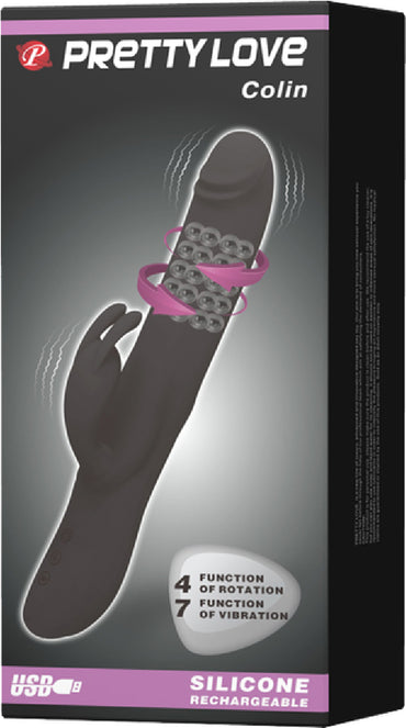Pretty Love Rechargeable Colin Rabbit Vibrator(Black) - Club X