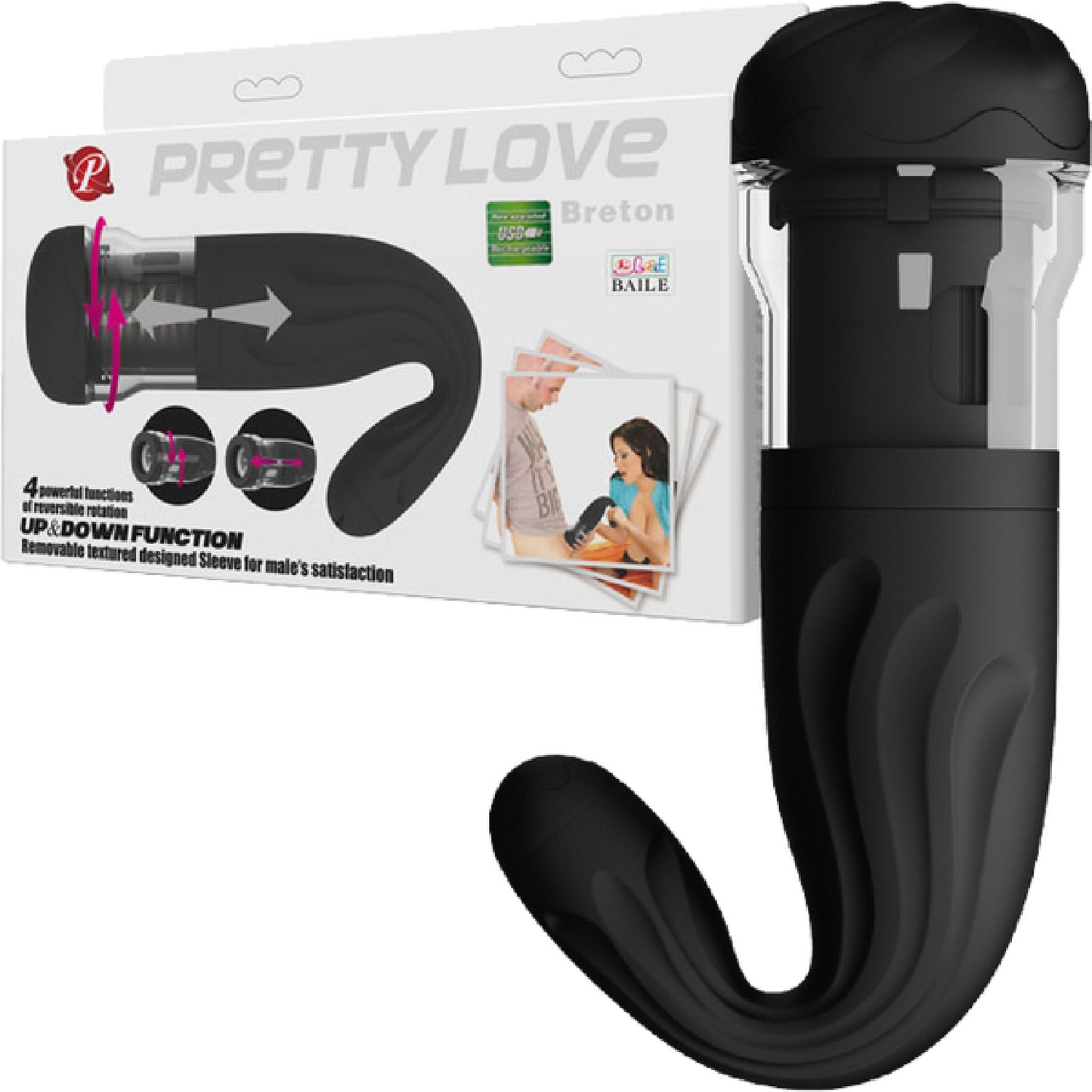 Pretty Love Rechargeable Breton Masturbator (Black) - Club X
