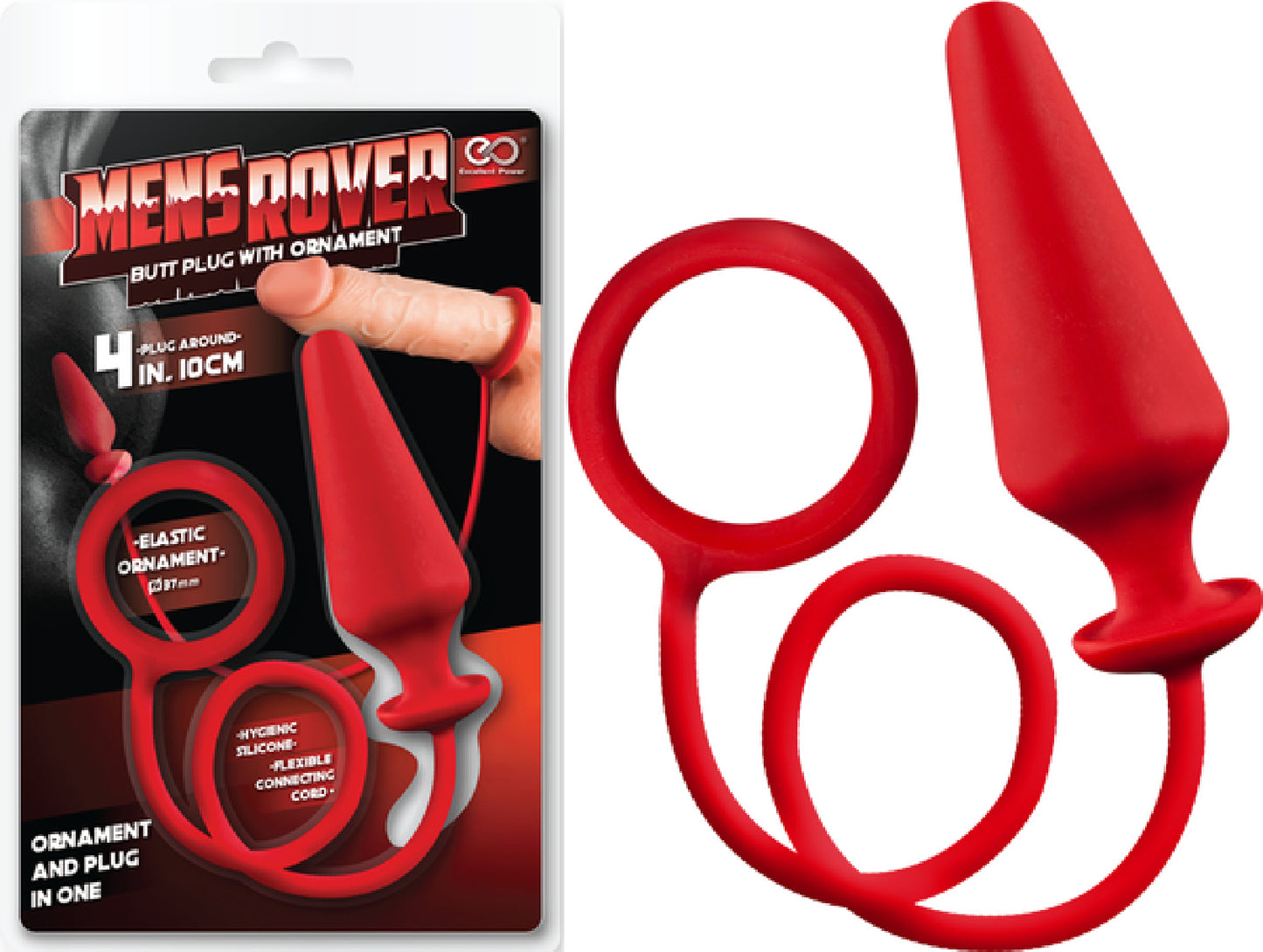 Mens Rover 4" Butt Plug with Ornament (Red) - Club X