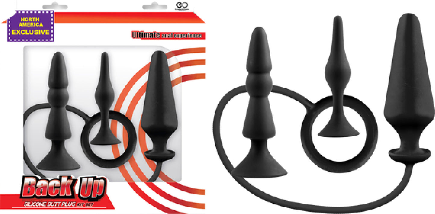 Back Up Silicone Butt Plug Kit Set (Black)  - Club X