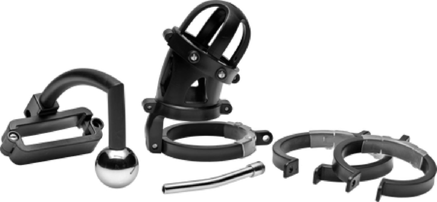 Oppressor Male Confinement Chastity Cage With Ball Clamp And Anal Hook (Black) - Club X