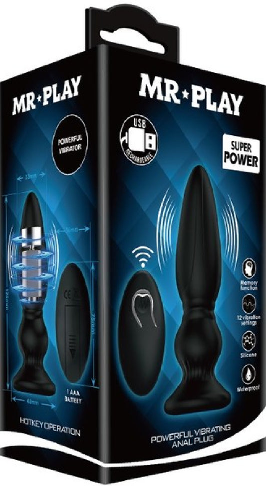 Mr Play Powerful Vibrating Anal Plug (Black) Default Title - Club X