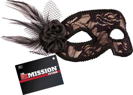 Feathered Lace Masquerade Masks (Black) Default Title - Club X