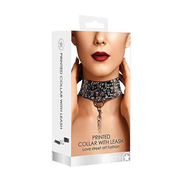 Ouch! Graffiti Collar with Leash - Club X