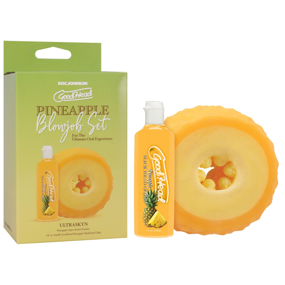 GoodHead Pineapple Blowjob Set - Pineapple Stroker with Pineapple Flavoured Lubricant 30 ml Bottle Doc Johnson
