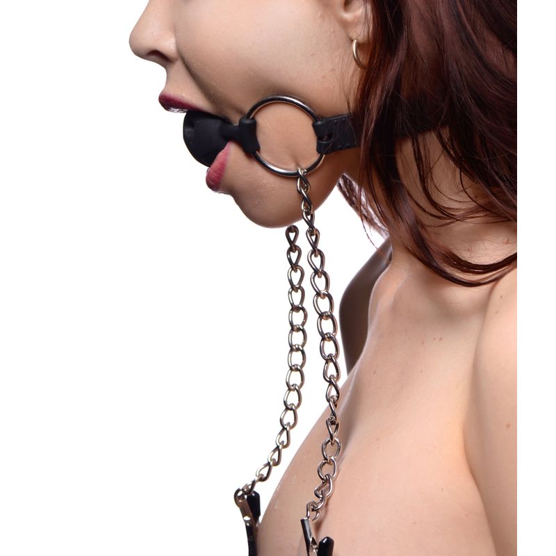 Hinder Breathable Silicone Ball Gag With Nipple Clamps Master Series