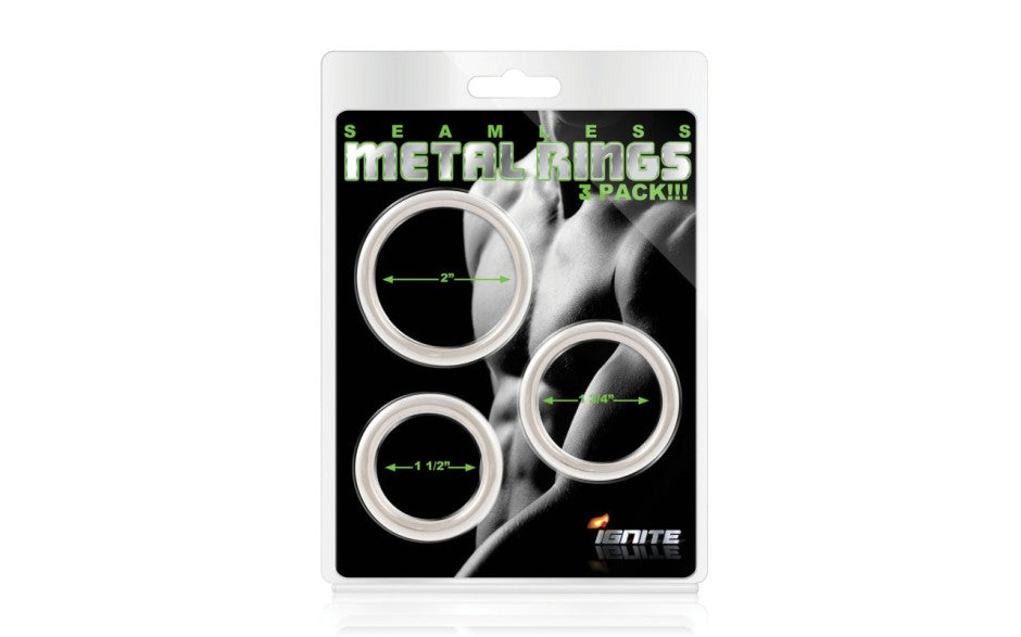Seamless Metal Cock Ring 3 Pc Set  - Club X