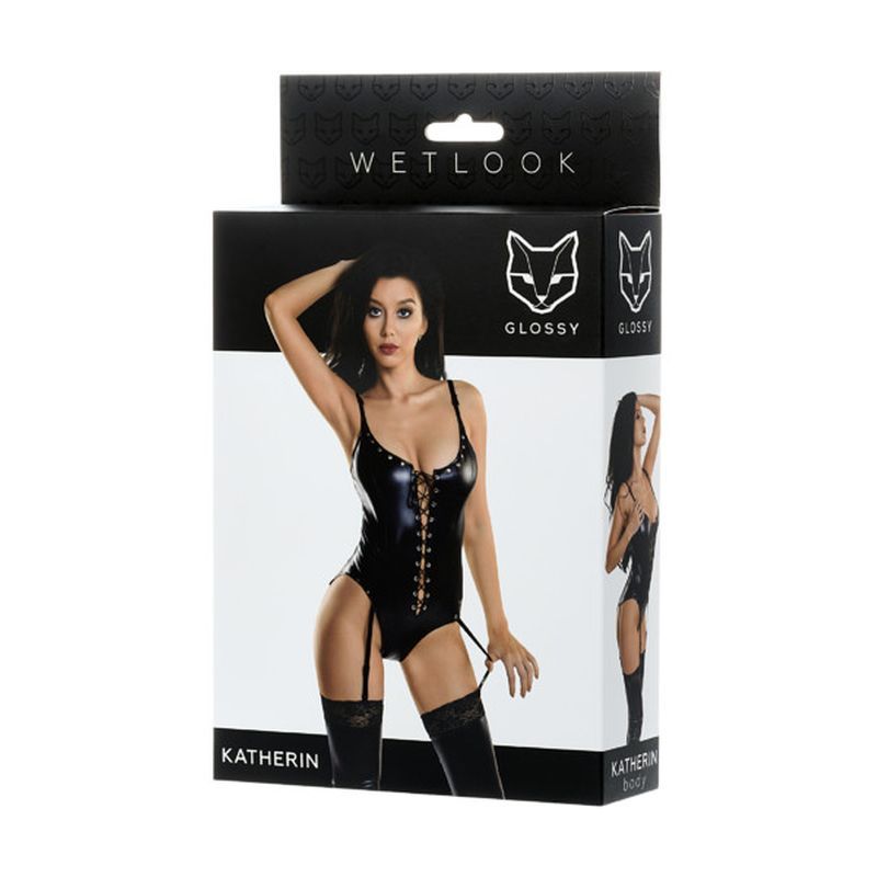 Glossy Wetlook Lace Up Bodysuit Katherin Glossy