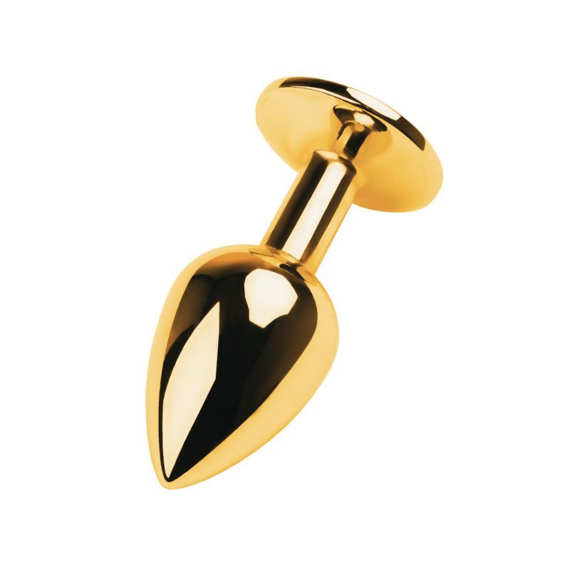 Gold Metal Anal Plug w Black Tourmaline Gem Small Metal