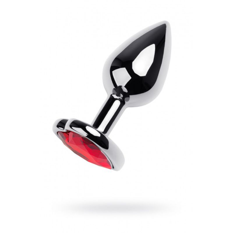Silver Metal Anal Plug w Red Ruby Heart Gem Small Metal