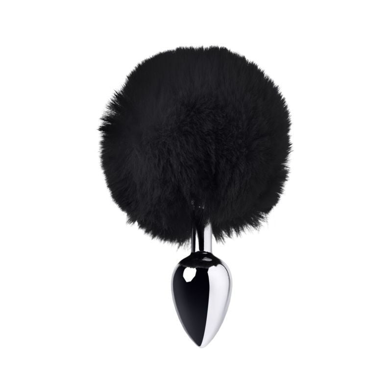 Silver Metal Anal Plug Small w Black Tail Metal