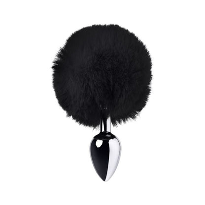 Silver Metal Anal Plug Small w Black Tail Metal