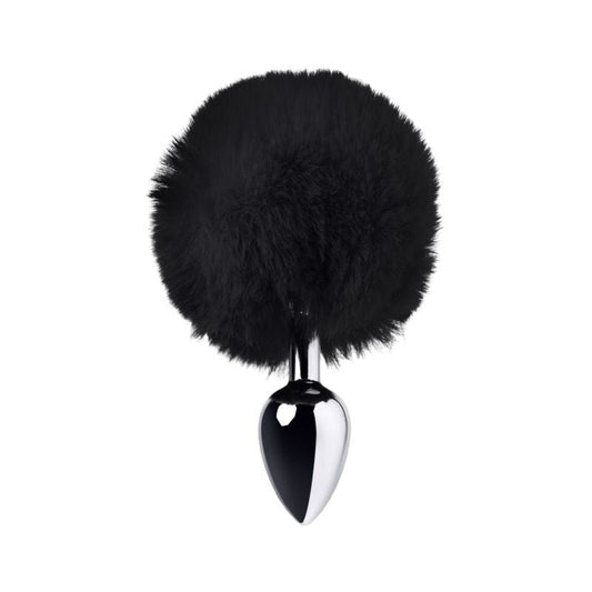 Silver Metal Anal Plug Small w Black Tail Metal