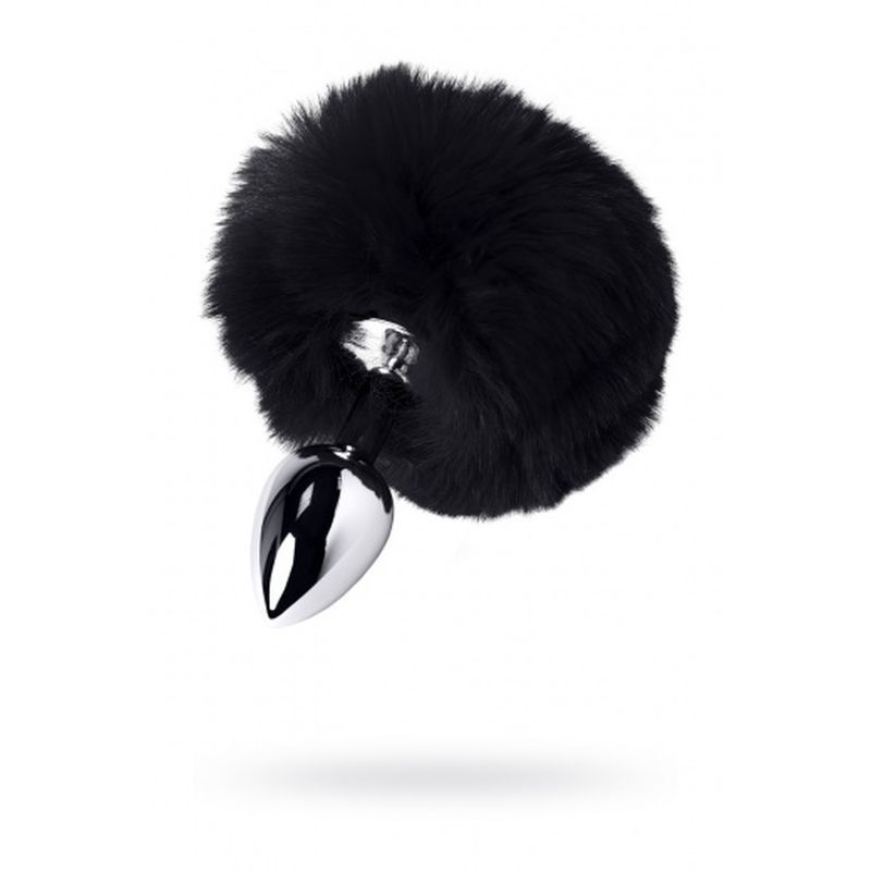 Silver Metal Anal Plug Small w Black Tail Metal