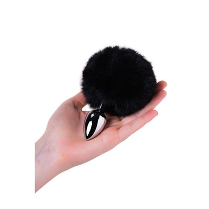 Silver Metal Anal Plug Small w Black Tail Metal