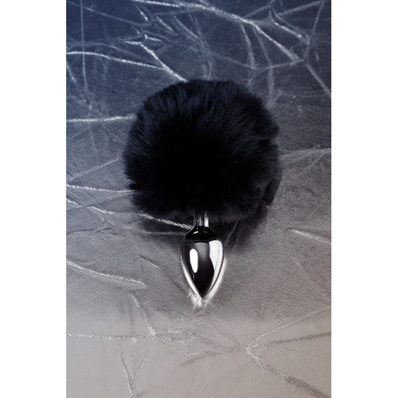 Silver Metal Anal Plug Small w Black Tail Metal