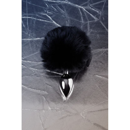 Silver Metal Anal Plug Small w Black Tail Metal