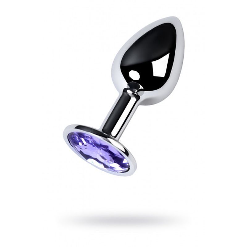 Silver Metal Anal Plug w Amethyst Crystal Small Metal