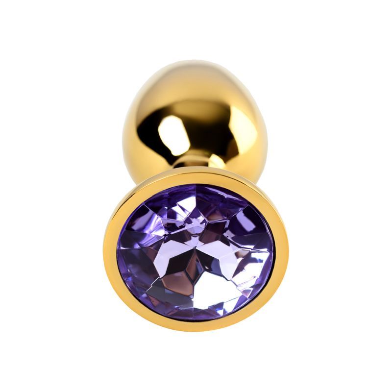 Gold Metal Anal Plug w Amethyst Crystal Small Metal