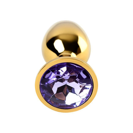 Gold Metal Anal Plug w Amethyst Crystal Small Metal