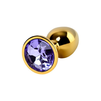 Gold Metal Anal Plug w Amethyst Crystal Small Metal