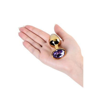 Gold Metal Anal Plug w Amethyst Crystal Small Metal