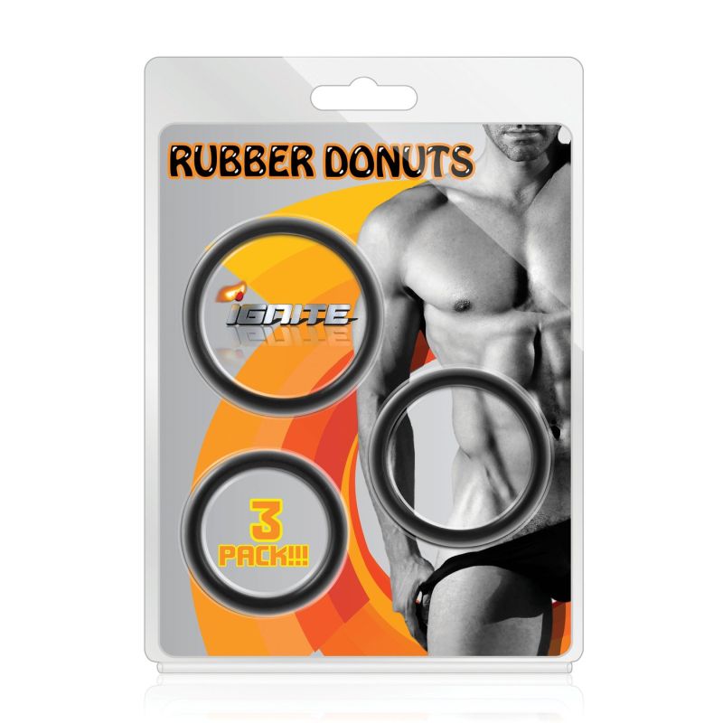 Rubber Donuts Cock Rings 3 Pc Black Si Novelties