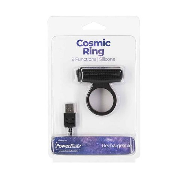Power Bullet Cosmic Cock Ring w Bullet Black PowerBullet