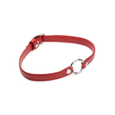 Fiery Pet Leather Choker w Silver Ring Red Master Series