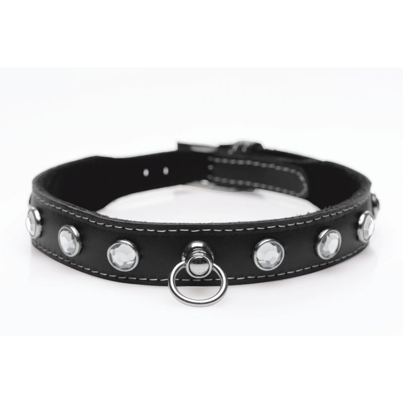 Bling Vixen Leather Choker w Clear Rhinestones Master Series