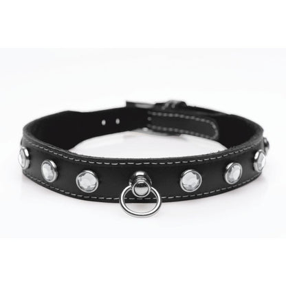 Bling Vixen Leather Choker w Clear Rhinestones Master Series